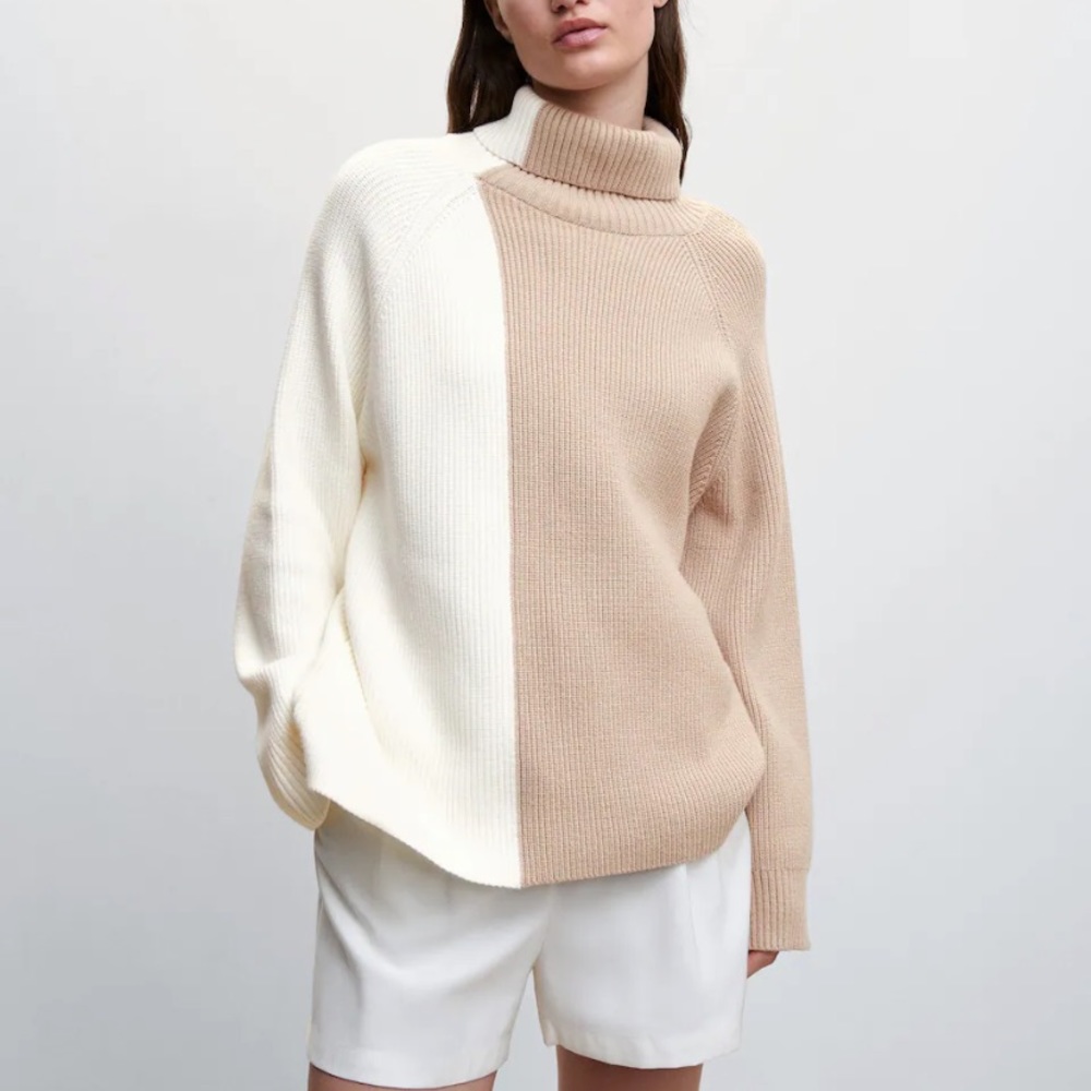 MANGO Two-tone turtleneck sweater🤍🤎